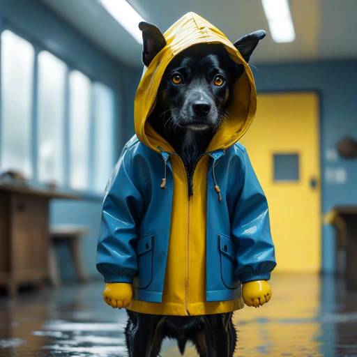 Solo Dog in Yellow Raincoat Standing