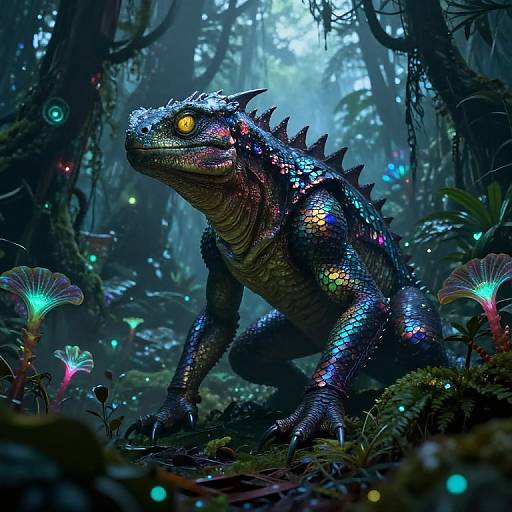 Iridescent Reptoid in Alien Jungle Twilight