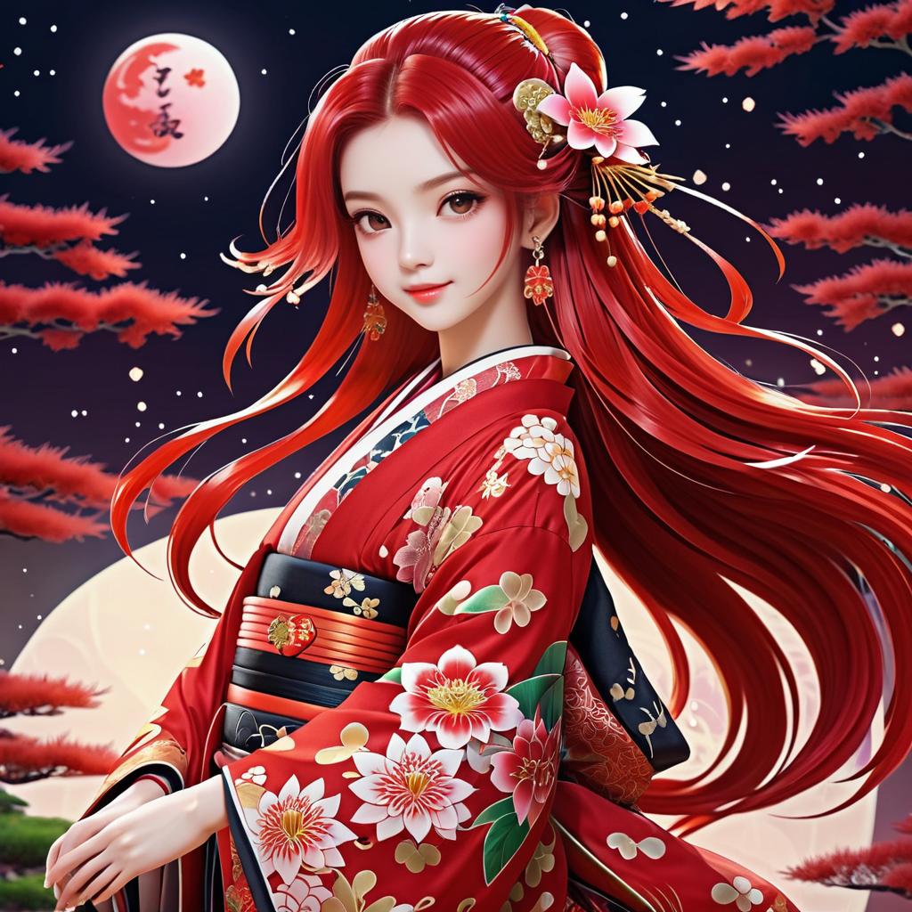 Anime Girl in Traditional Kimono Tattoo