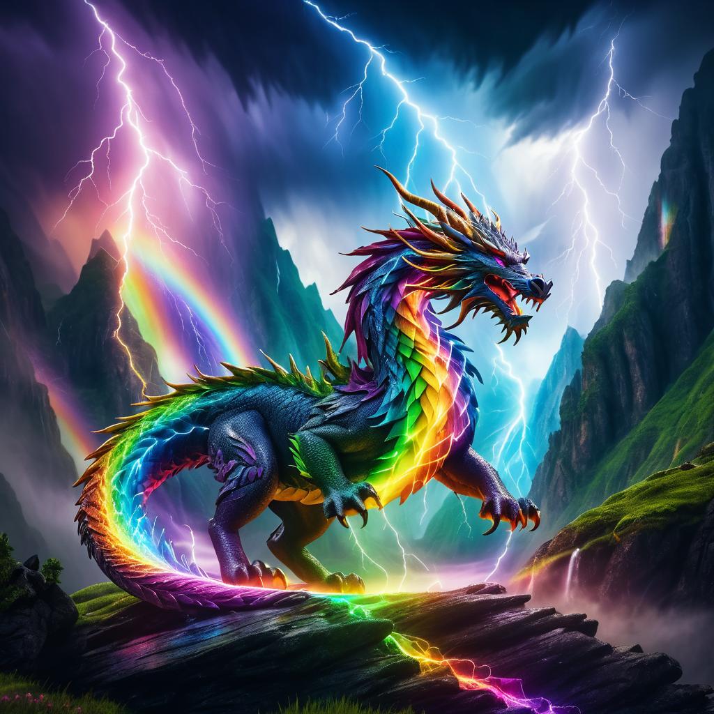 Enchanted Dragon Amidst Stormy Mountains