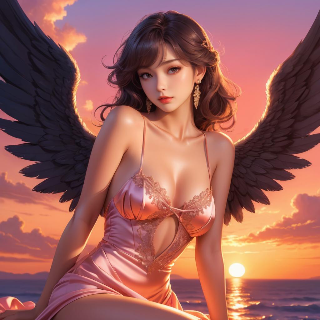 Playful Fallen Angel in Sunset Glow