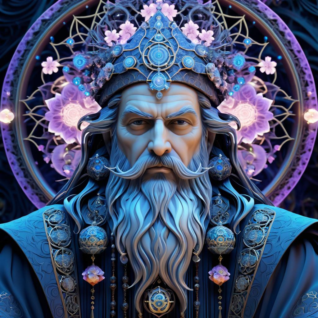 Ancient Wizard Surrounded by Fractals