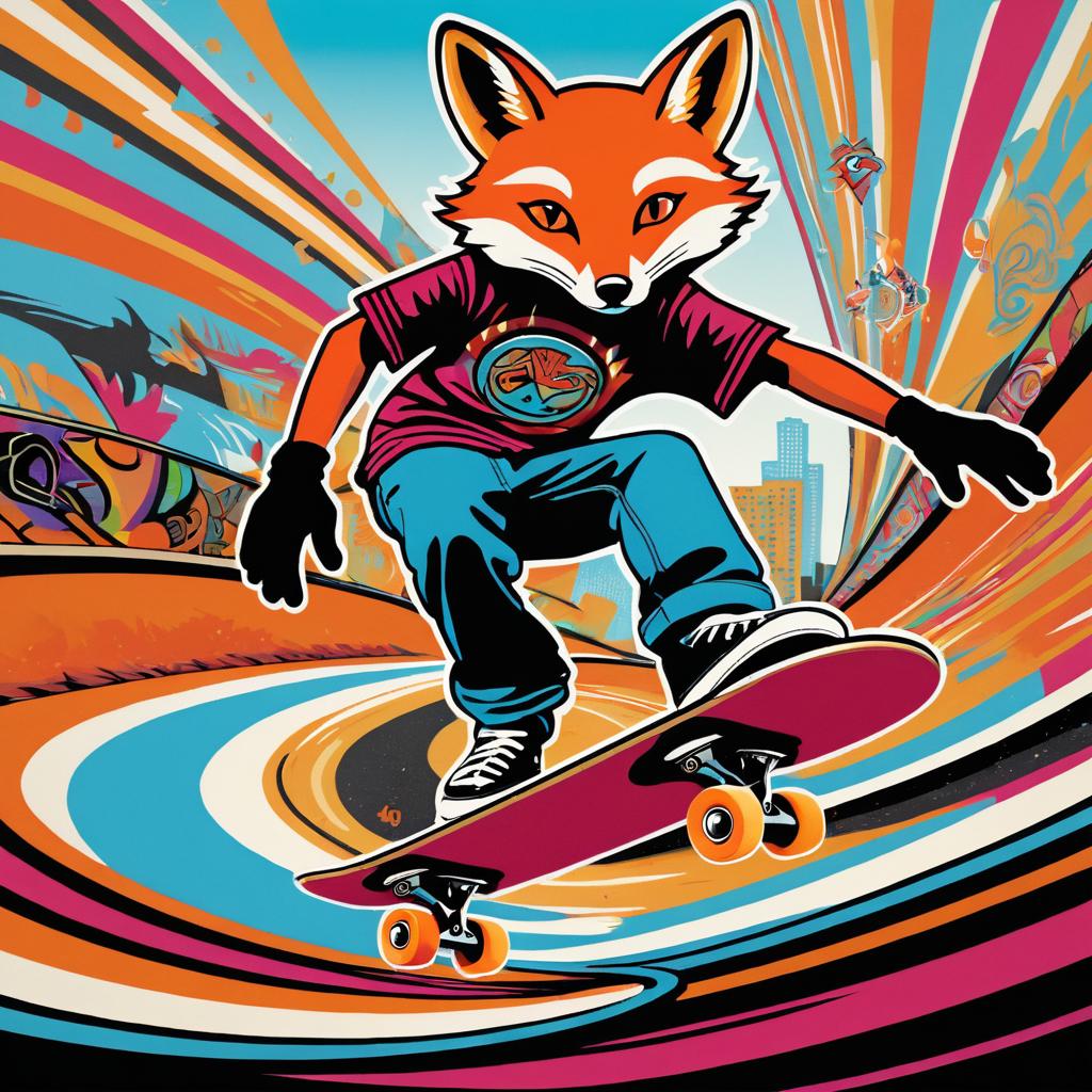 Vibrant Fox Skateboarder in Urban Scene