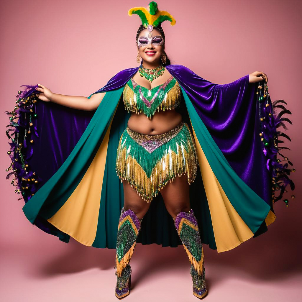 Gleeful Cape-Wearer in Mardi Gras Style