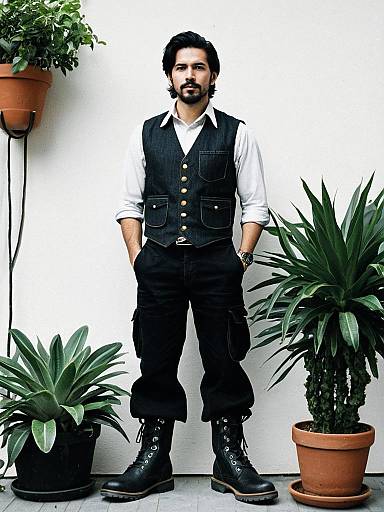 Man in Fenini Costume Standing with Plants
