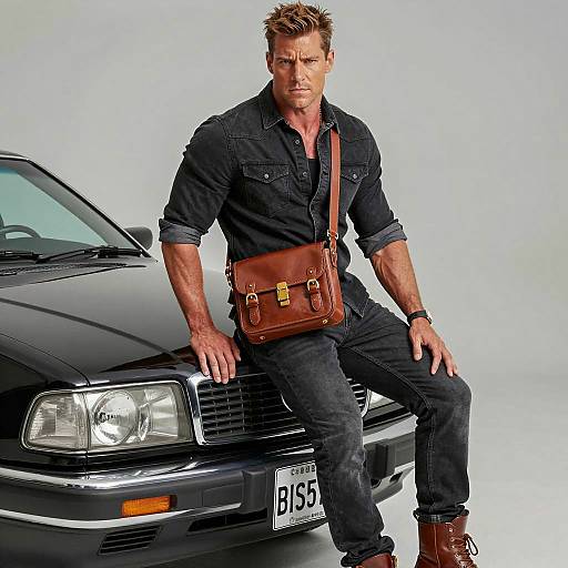 Intense Man with Classic Car Portrait