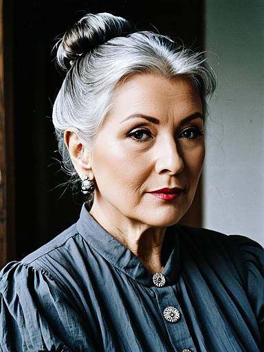 Realistic Older Woman in Puffy Sleeve Blouse