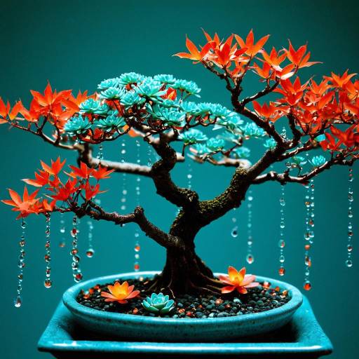 Bonsai with Red Maple and Turquoise Succulents Bonsai with Red Maple and Turquoise Succulents