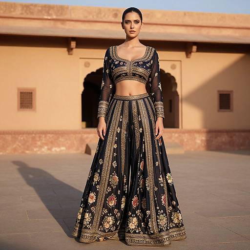 Elegant Woman in Floral Salwar Costume