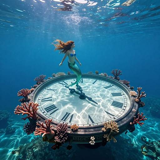 Surreal Mermaid on Floating Clock