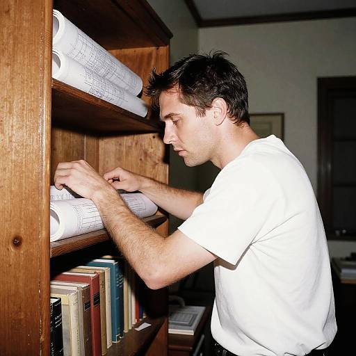 Man Examining Rolled Blueprints
