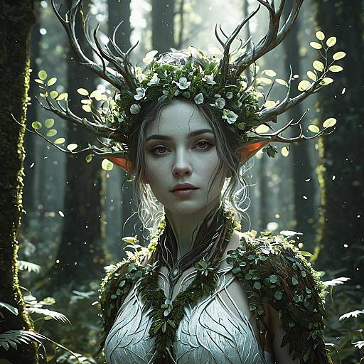 Forest Dryad with Antlers and Floral Crown