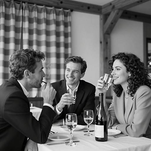 Vintage Dinner Scene with Three People