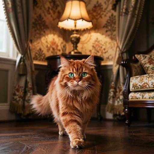 Confident Red Persian Cat in Victorian Parlor