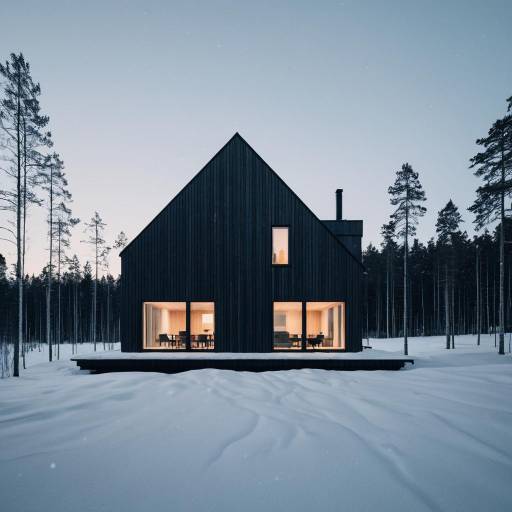 Scandinavian Minimalist Wooden House in Snow