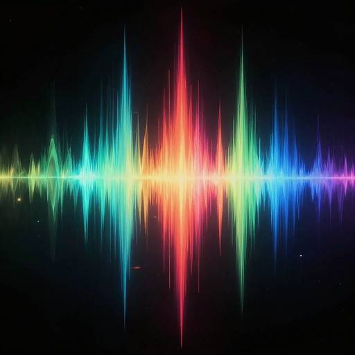 Vibrant, multicolored sine wave with sharp peaks and mirrored reflection on a dark, reflective surface, creating a radiant, neon-like effect.