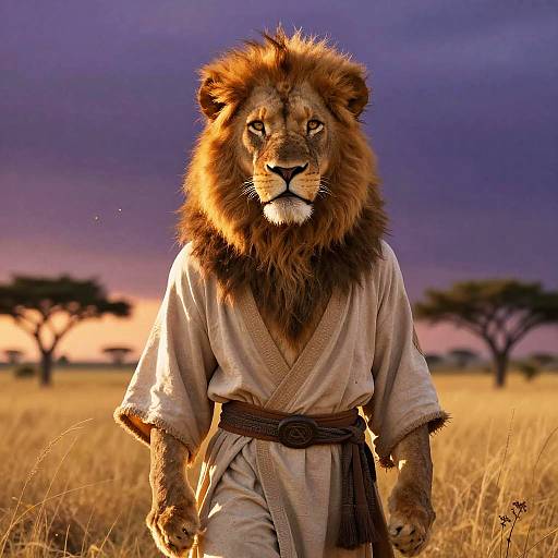 Confident Lion Adventurer at Dusk