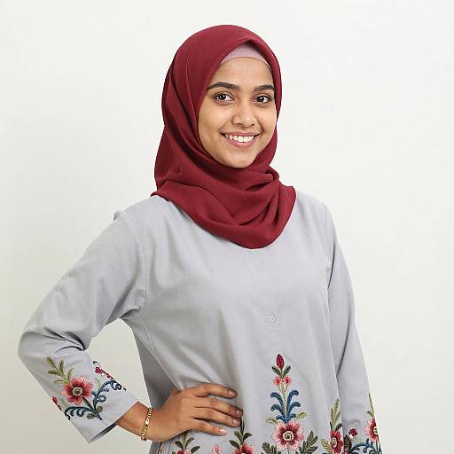 Smiling Woman in Red Hijab Portrait