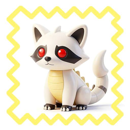 Cute Raccoon Toy with Red Eyes and Zigzag Frame