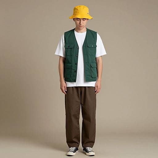 Man in Green Vest and Yellow Hat