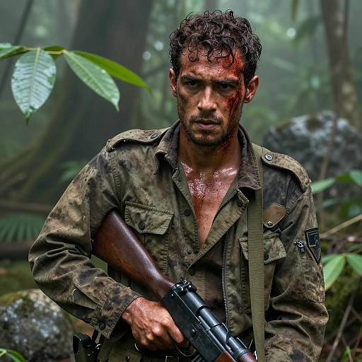 Intense Jungle Warrior in Fog