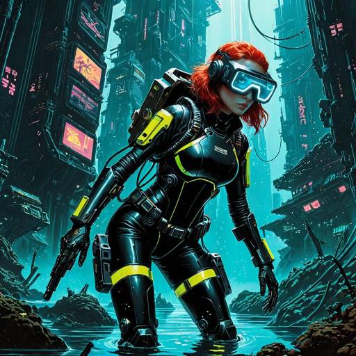 Cyberpunk Explorer in Underwater Metropolis