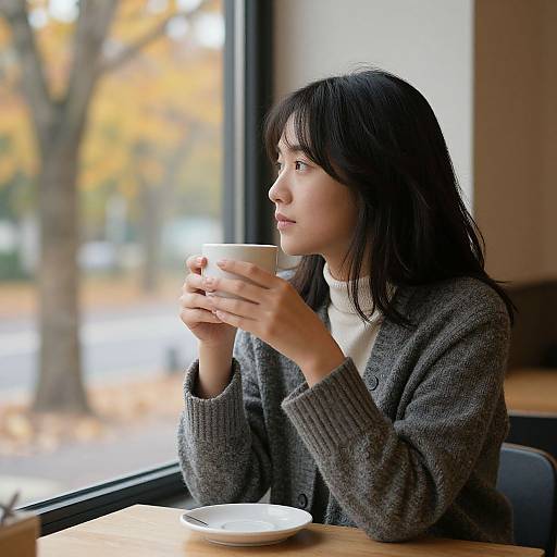 Young Woman Enjoying Autumn Coffee