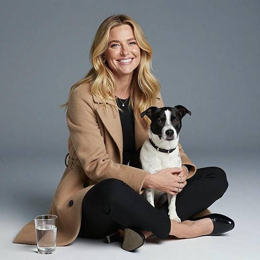 Smiling Blonde Woman with Dog