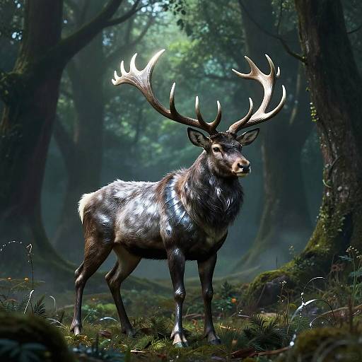 Regal Armored Stag in Enchanted Forest
