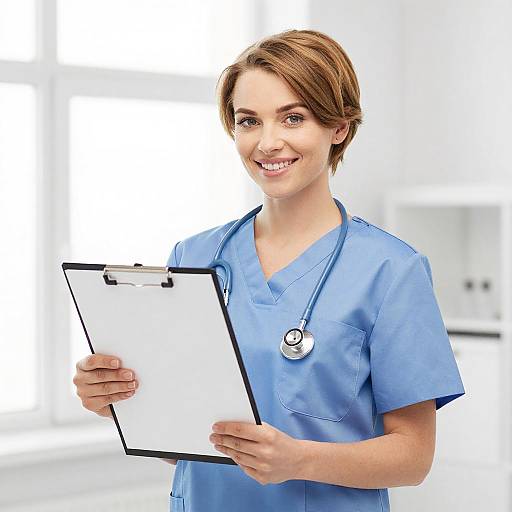 Smiling Nurse in Blue Scrubs Photograph