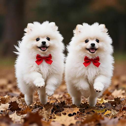 Joyful White Pomeranian Puppies Play