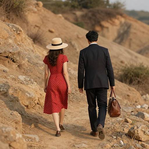 Sunlit Hillside Stroll in Polka Dots