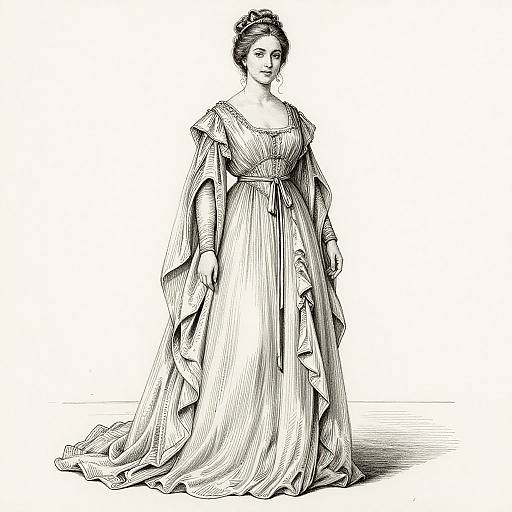 Elegant Pen-and-Ink Woman in Gown