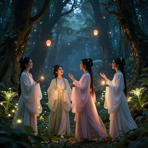 Magical Forest Girls with Glowing Lanterns