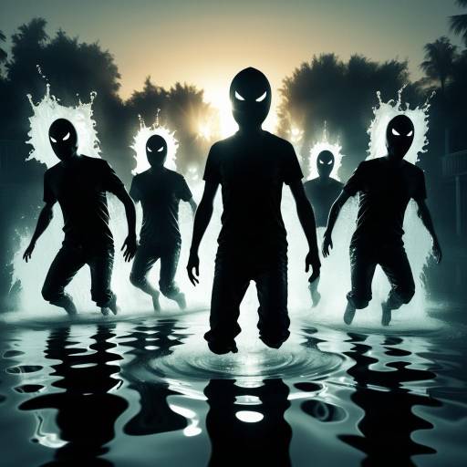 Shadow Figures Running Through Water at Sunrise