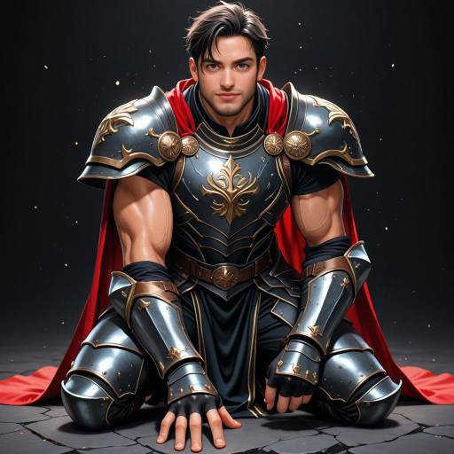 Muscular Warrior Kneeling in Shadows Muscular Warrior Kneeling in Shadows