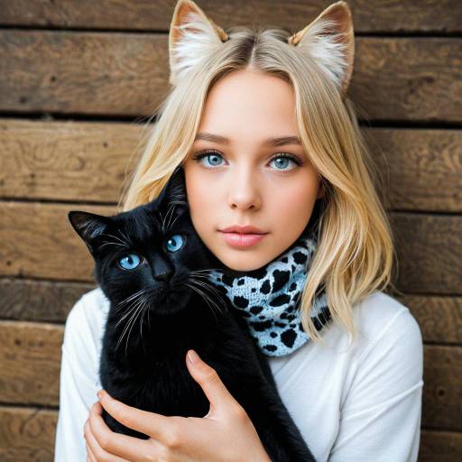 Blonde Cat Girl Holding a Black Cat Blonde Cat Girl Holding a Black Cat