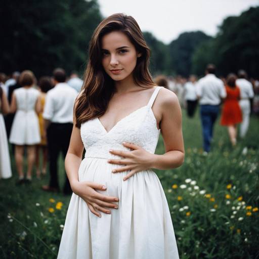 Pregnant Woman in White Dress Outdoors