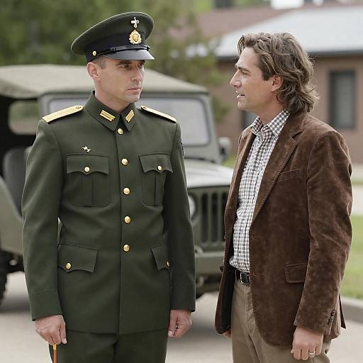 Military Officer and Casual Conversationalist Outdoors