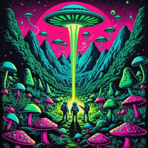 Vintage 70s Black Light Alien Landscape Vintage 70s Black Light Alien Landscape