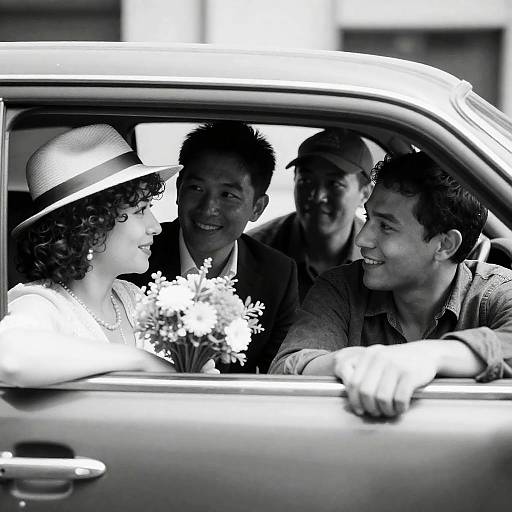 Vintage Car Ride with Smiling Friends