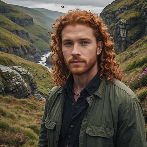Red-Haired Man Amidst Butterflies