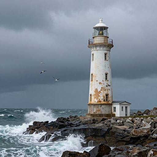 Weathered Lighthouse on Rugged Cliff