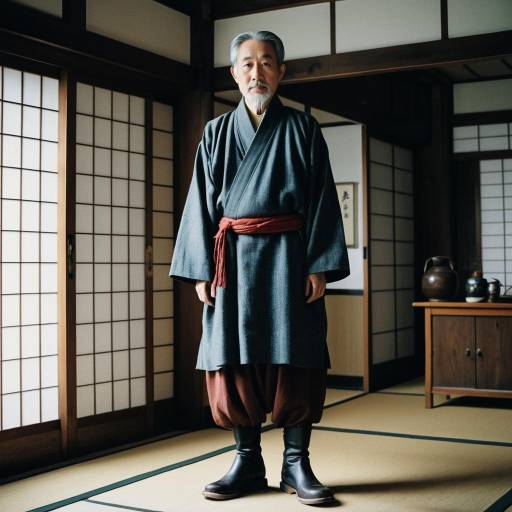Elderly Japanese Man in Traditional Oversized Clothes