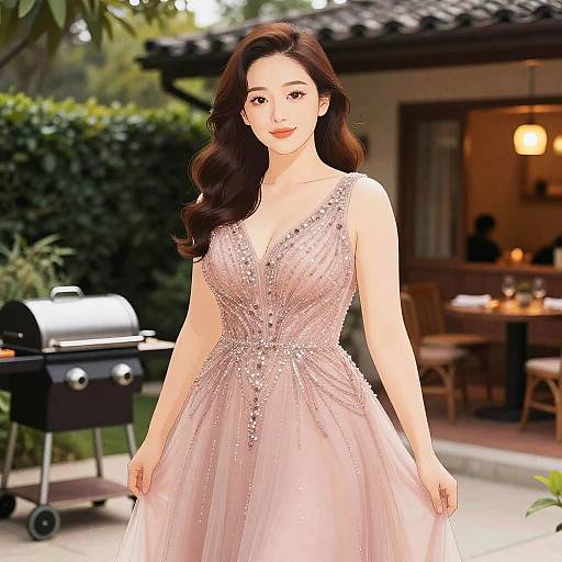 Elegant Curvy Woman at Hibachi Grill