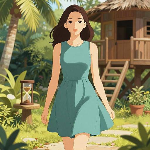 Hourglass Woman in Tropical Garden