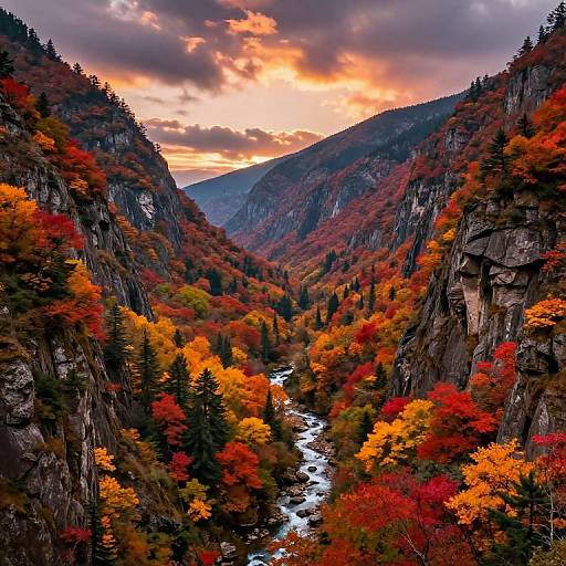 Autumn Valleys Between Towering Mountains