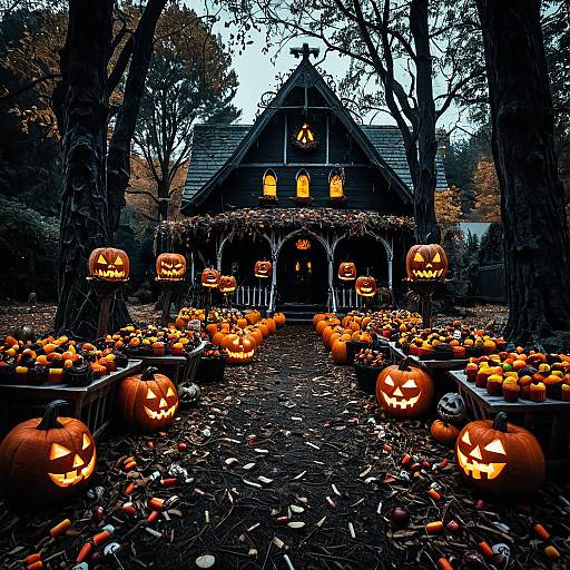 Gothic Halloween Forest with Giant Jack-o'-Lanterns