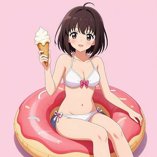 Anime Girl on Donut Float