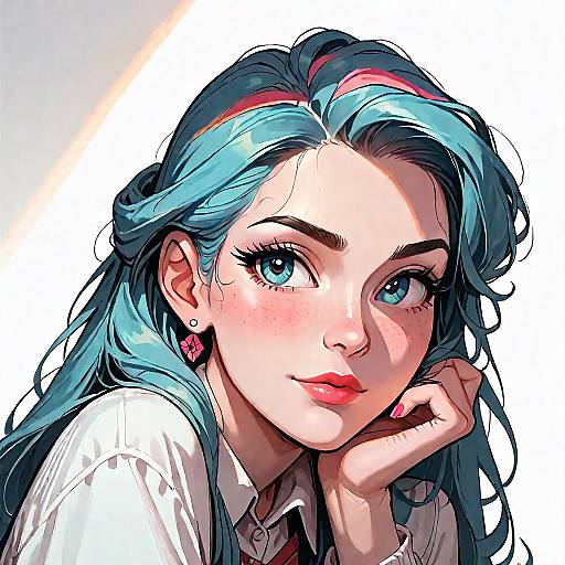 Digital Portrait of Blue-Haired Woman